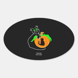 Zwarte kat pompoen ovale Sticker