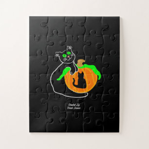 Zwarte kat pompoen oversized puzzel
