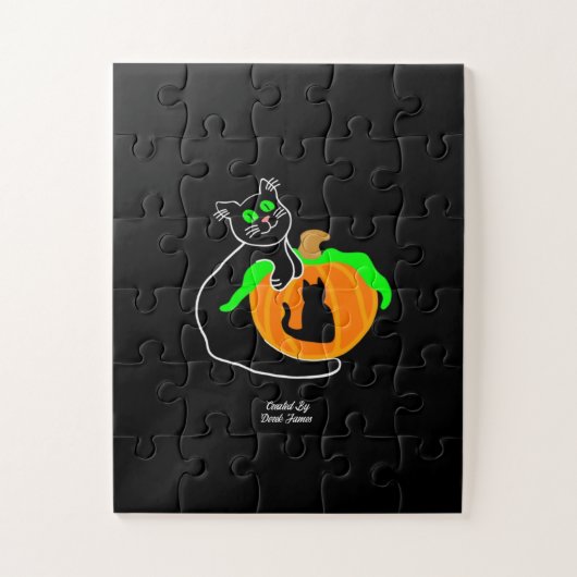 Zwarte kat pompoen oversized puzzel (Verticaal)