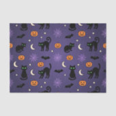 Zwarte Kat Pompoen Paarse Halloween Tissue Papier (Voorkant)