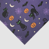 Zwarte Kat Pompoen Paarse Halloween Tissue Papier (Detail)