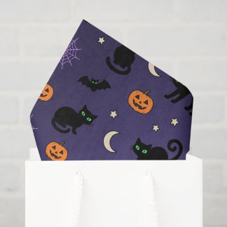 Zwarte Kat Pompoen Paarse Halloween Tissue Papier