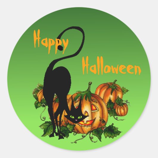 ZWARTE KAT POMPOEN PATCH VAN SHARON SHARPE RONDE STICKER (Voorkant)