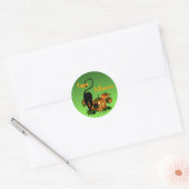ZWARTE KAT POMPOEN PATCH VAN SHARON SHARPE RONDE STICKER (Envelop)