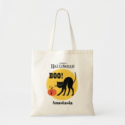Zwarte Kat Pompoen Persoonlijke Halloween Tote Bag (Voorkant)