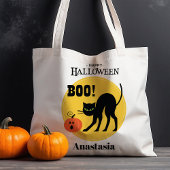 Zwarte Kat Pompoen Persoonlijke Halloween Tote Bag