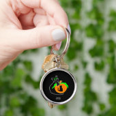 Zwarte kat pompoen Premium ronde Sleutelhanger (Hand)