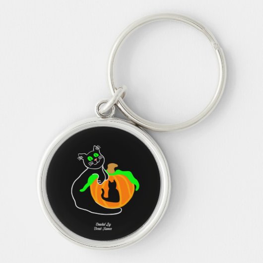 Zwarte kat pompoen Premium ronde Sleutelhanger (Voorkant)