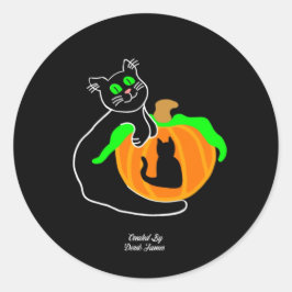 Zwarte kat pompoen ronde Sticker