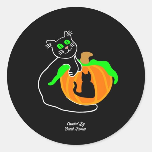 Zwarte kat pompoen ronde Sticker (Voorkant)