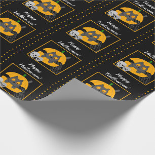 Zwarte Kat Pompoen Schedels Kinderen Halloween Cadeaupapier