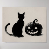 Zwarte Kat Pompoen Silhouet Poster (Voorkant)