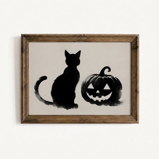 Zwarte Kat Pompoen Silhouet Poster