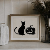 Zwarte Kat Pompoen Silhouet Poster