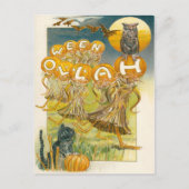 Zwarte Kat Pompoen Uil Bat Maan Briefkaart (Voorkant)