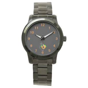 Zwarte kat pompoen unisex oversized zwart horloge