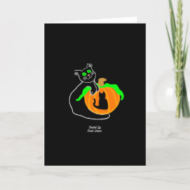 Zwarte Kat Pompoen Vertical Standaard Wenskaart Kaart