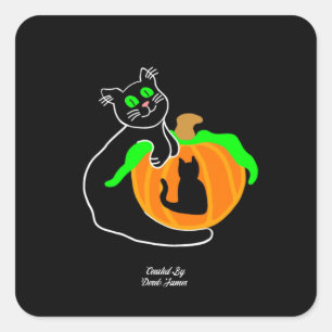 Zwarte kat pompoen vierkante Sticker