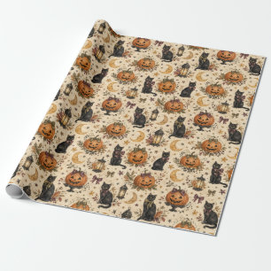 Zwarte Kat Pompoen Vintage Halloween Cadeauverpakk Cadeaupapier