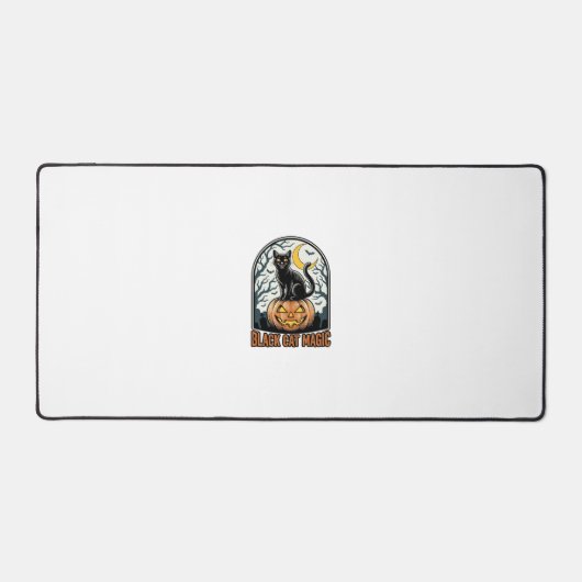 Zwarte Kat Pompoen Vintage Halloween Gravure_1 Bureaumat (Voorkant)