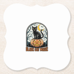 Zwarte Kat Pompoen Vintage Halloween Gravure_1 Kartonnen Onderzetters