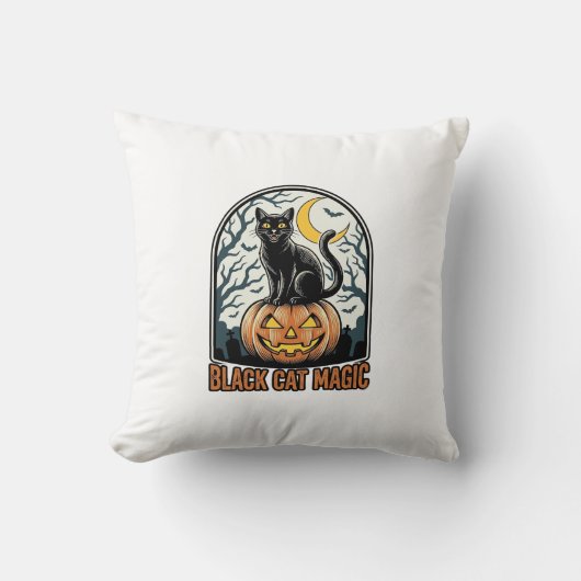 Zwarte Kat Pompoen Vintage Halloween Gravure_1 Kussen (Voorkant)