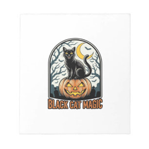 Zwarte Kat Pompoen Vintage Halloween Gravure_1 Notitieblok