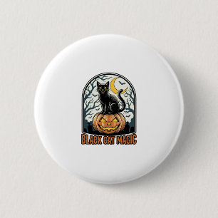 Zwarte Kat Pompoen Vintage Halloween Gravure_1 Ronde Button 5,7 Cm