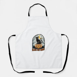 Zwarte Kat Pompoen Vintage Halloween Gravure_1 Schort