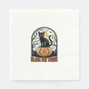 Zwarte Kat Pompoen Vintage Halloween Gravure_1 Servet