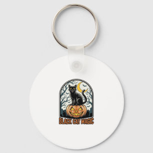 Zwarte Kat Pompoen Vintage Halloween Gravure_1 Sleutelhanger