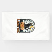 Zwarte Kat Pompoen Vintage Halloween Gravure_1 Spandoek (Horizontaal)