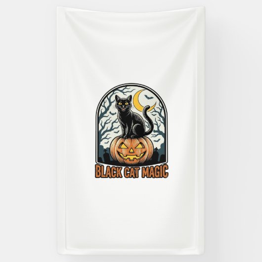 Zwarte Kat Pompoen Vintage Halloween Gravure_1 Spandoek (Verticaal)