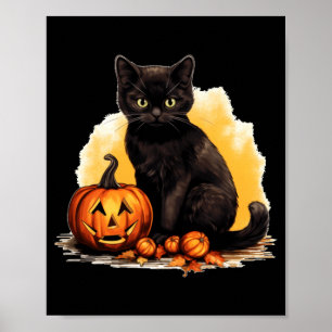 Zwarte Kat Pompoen Vintage Katten Verschrikkelijke Poster