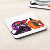 Zwarte kat pompoen vreugde bier onderzetter (Linkerzijde)