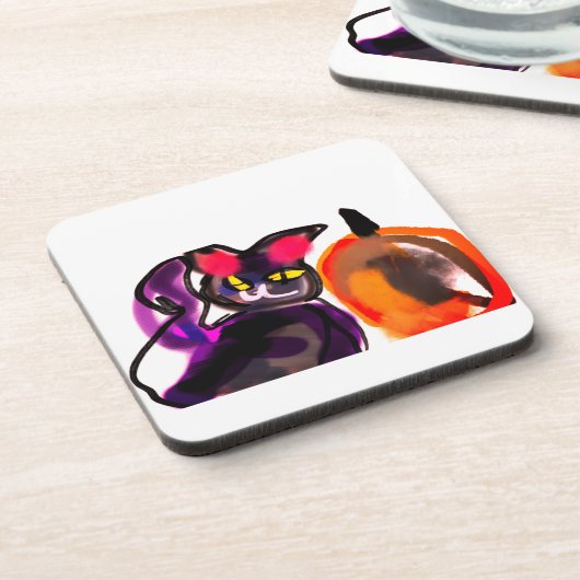 Zwarte kat pompoen vreugde bier onderzetter (Linkerzijde)