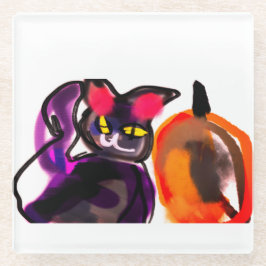 Zwarte kat pompoen vreugde glazen onderzetter