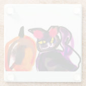 Zwarte kat pompoen vreugde glazen onderzetter (Achterkant)