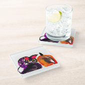 Zwarte kat pompoen vreugde glazen onderzetter (Schuin)