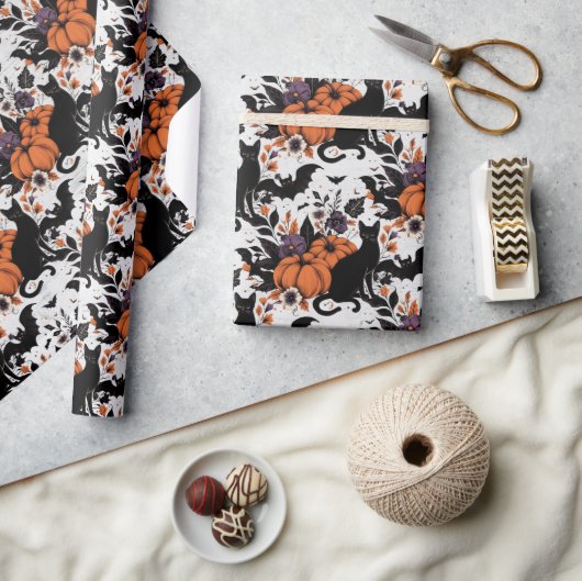 Zwarte kat pompoenen cadeaupapier (Crafts)