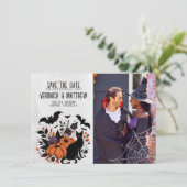 Zwarte Kat Pompoenen Save The Date Kaart (Staand voorkant)
