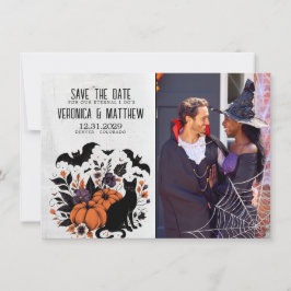 Zwarte Kat Pompoenen Save The Date Kaart
