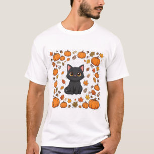 Zwarte Kat Pompoenveld Mooie Halloween Kunst T-shirt