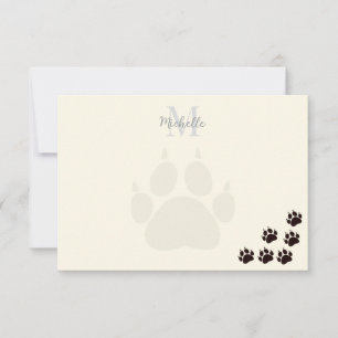 Zwarte Kat Pootafdrukken Monogram Persoonlijke Crè Notitiekaartje