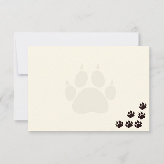 Zwarte Kat Pootafdrukken Monogram Wit Notitiekaartje (Voorkant)
