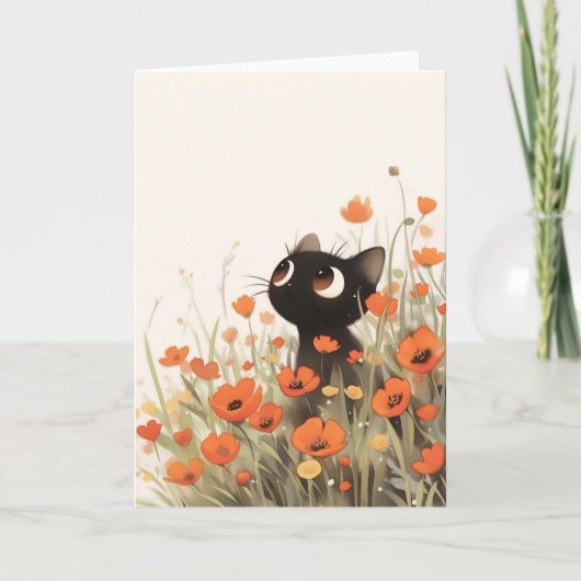 Zwarte Kat Poppy Meadow Kaart (Voorkant)