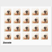 Zwarte Kat Poppy Meadow Vierkante Sticker (Vel)