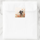 Zwarte Kat Poppy Meadow Vierkante Sticker (Tas)