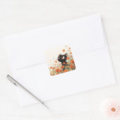 Zwarte Kat Poppy Meadow Vierkante Sticker (Envelop)