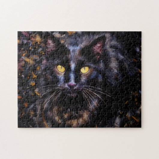 Zwarte kat portret kat kunst puzzel legpuzzel (Horizontaal)